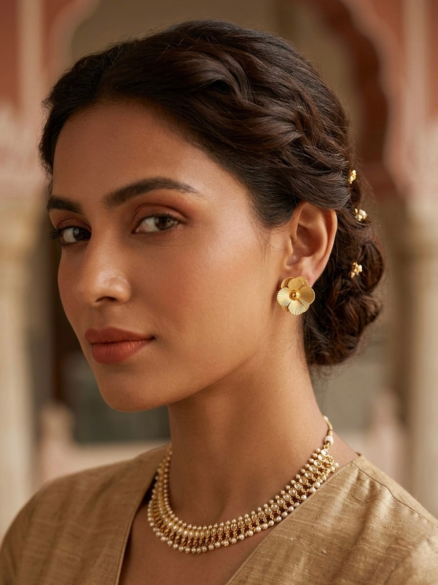 Gilded Radiance Floral Studs