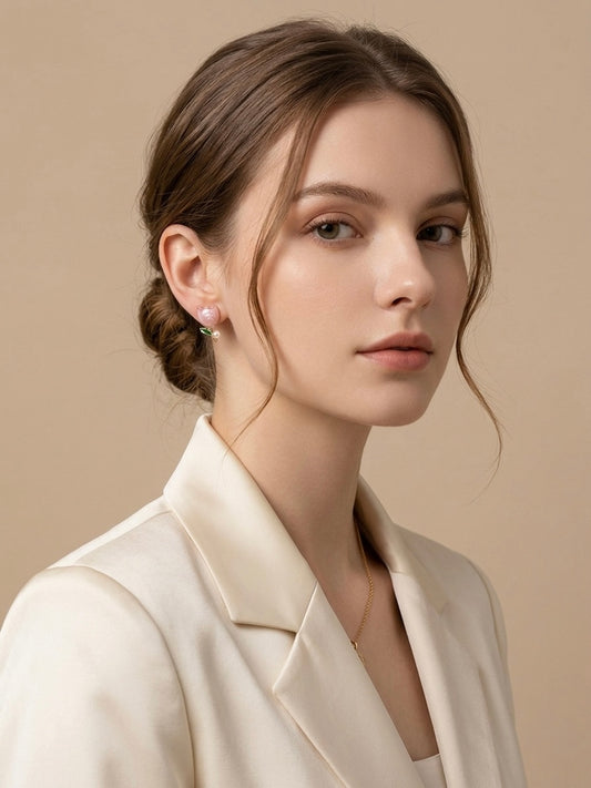 Enamel Tulip Pearl Studs