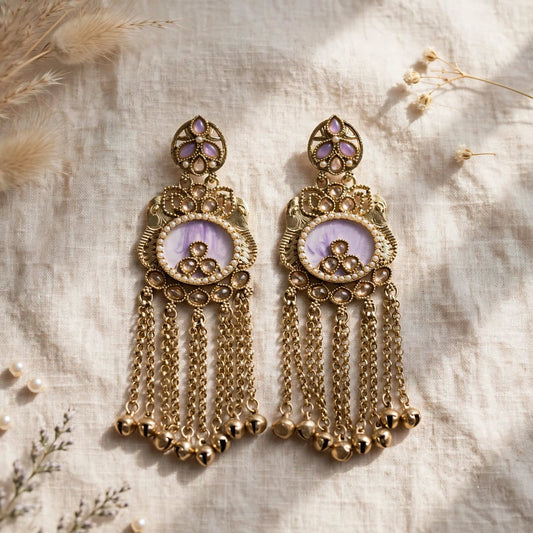 Antique Gold Kundan Tassel Jhumka Earrings