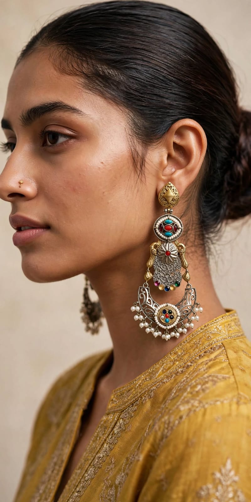 Tribal Boho Long Jhumka Earrings with Pearl Drops