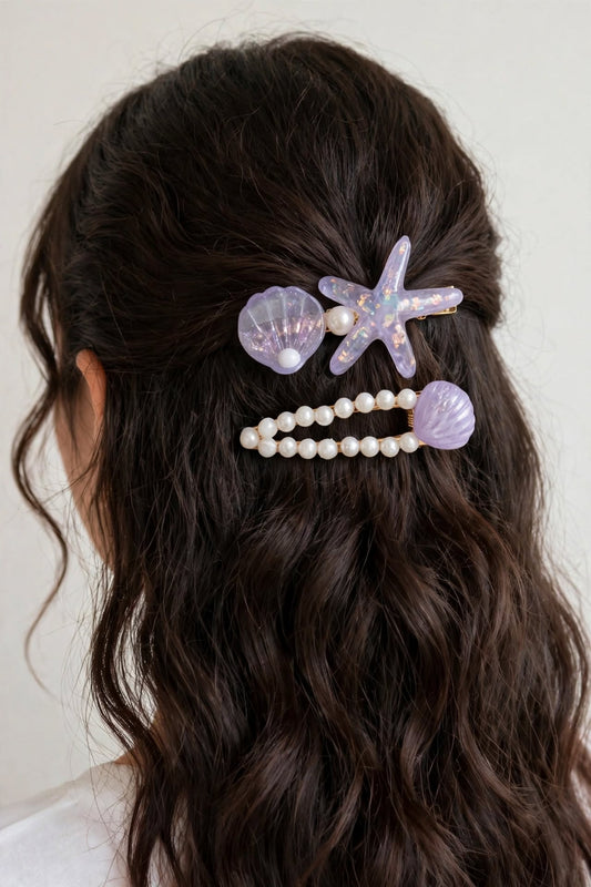 Starfish Seashell Hair Pins with Faux Pearls