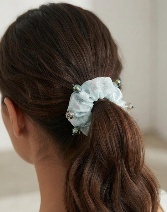 Crystal-Beaded Organza Scrunchies