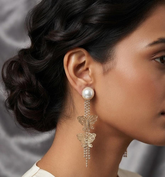 Golden Monarch Pearl Statement Earrings