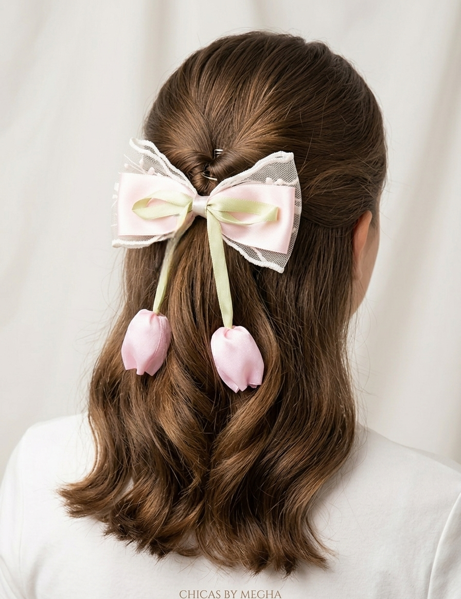 The Lace Tulip Ribbon Hair Bow
