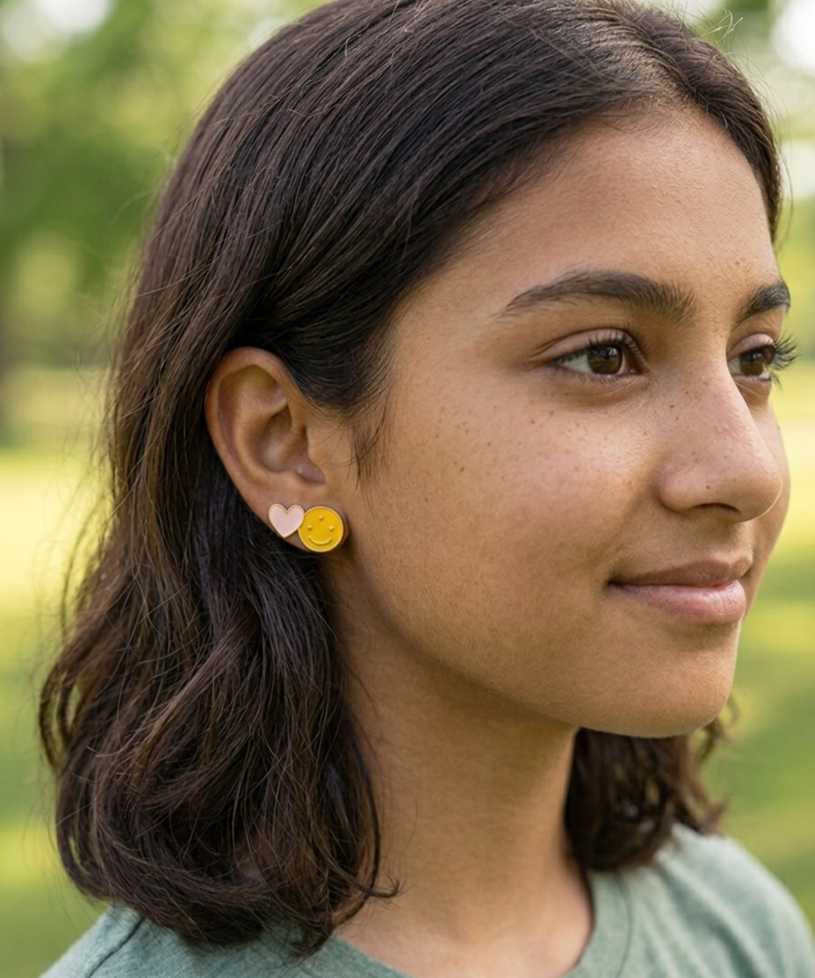 Happy Daisy & Heart Mismatched Studs