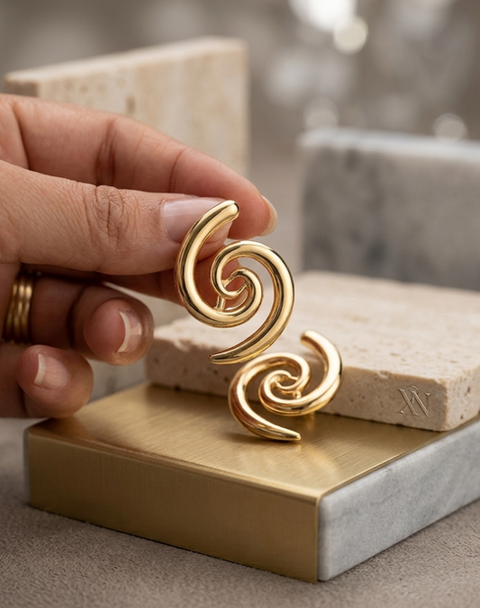 Golden Spiral Statement Earrings