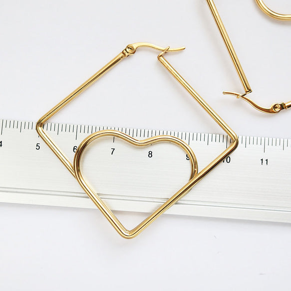 Geometric Heart Hoop Earrings