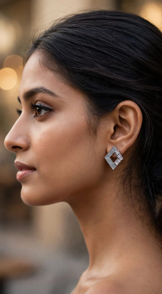 Grey Diamond Mother of Pearl Stud Earrings