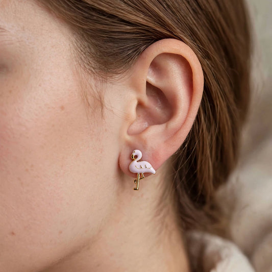 Flossie the Flamingo - Pink Enamel Stud Earrings