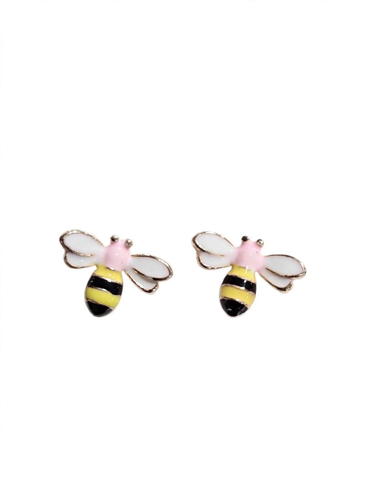 Pink & Yellow Honey Bee Enamel Stud Earrings