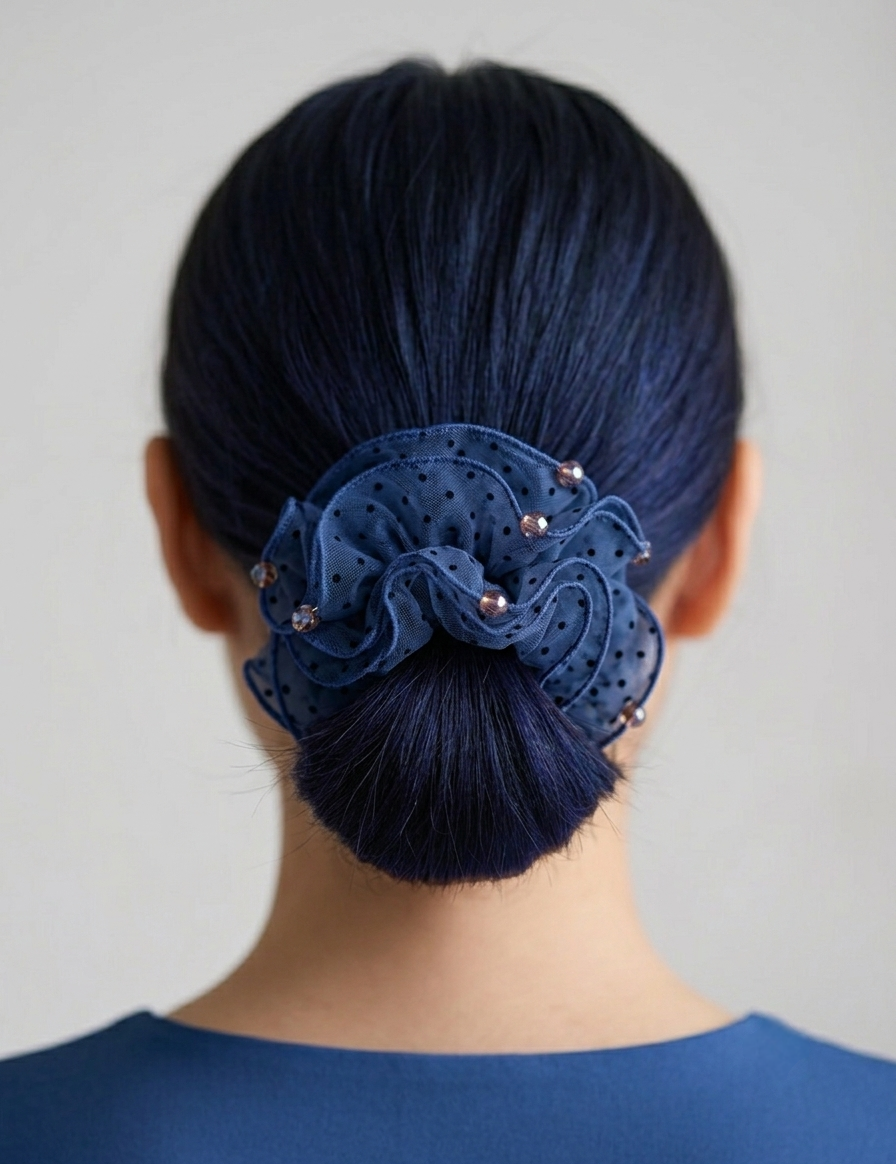 The Polka Dot Ruffle Mesh Scrunchie