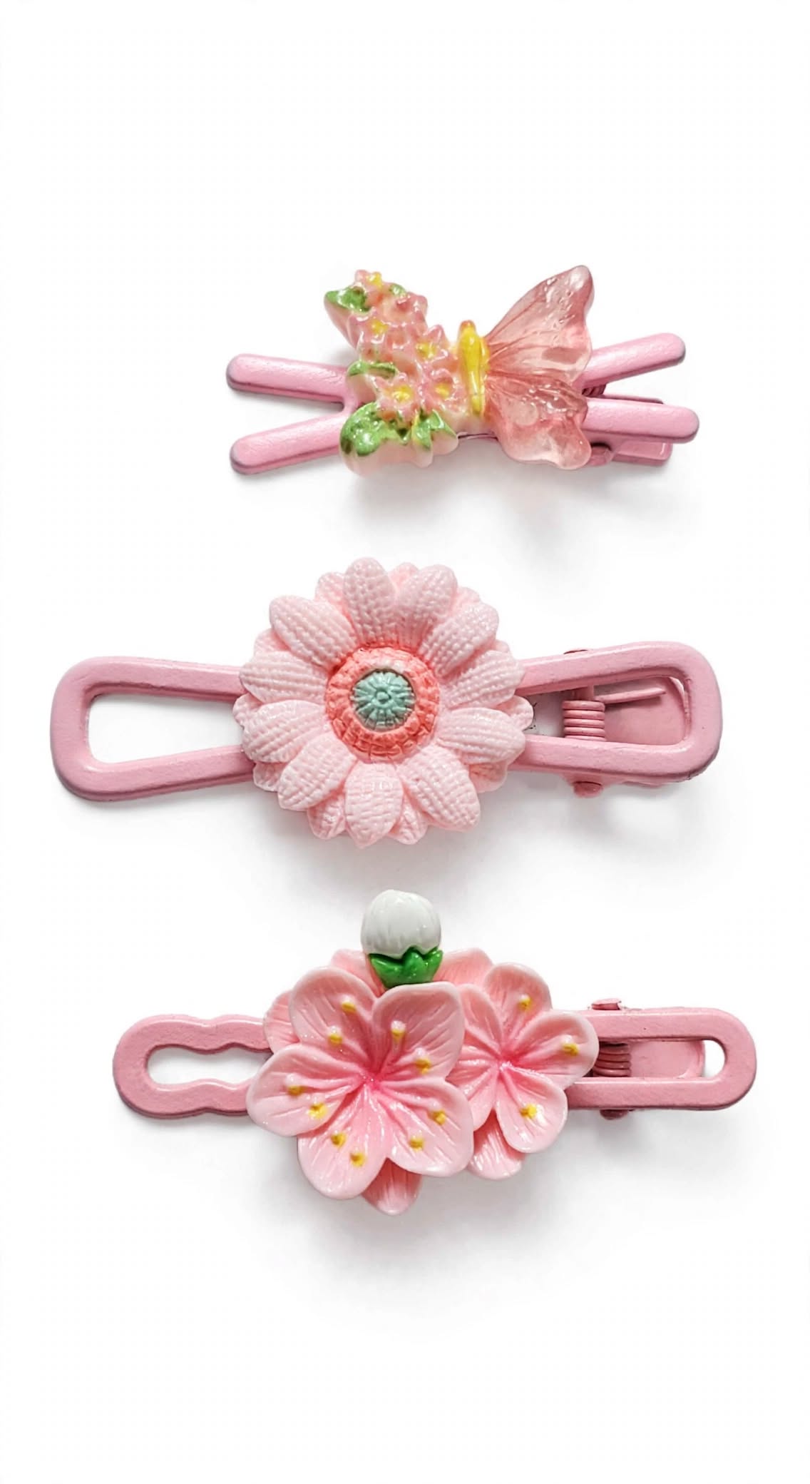 Pink Flower & Butterfly Hair Clip Set - Pack of 3