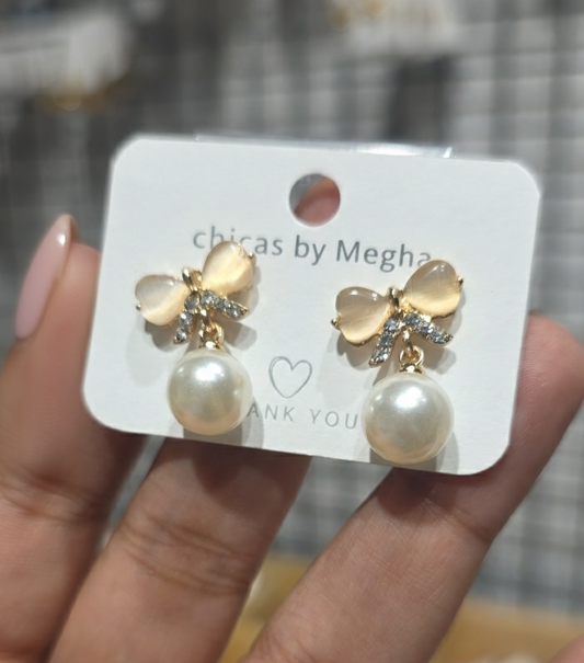 Bow-Knot Pearl Drop Earrings