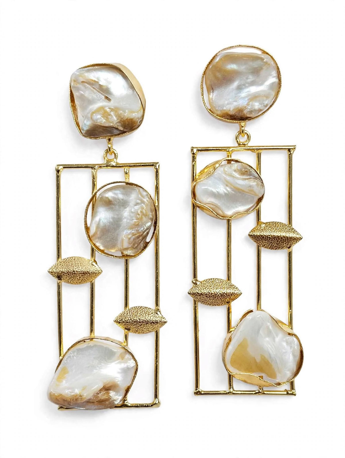 Gold Bar Pearl Statement Earrings