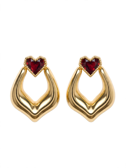 Amour Heart Sculpted Gold Drop Earrings