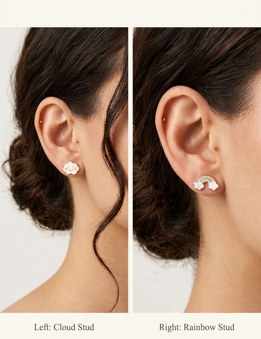 Cloud & Rainbow Mismatched Enamel Studs