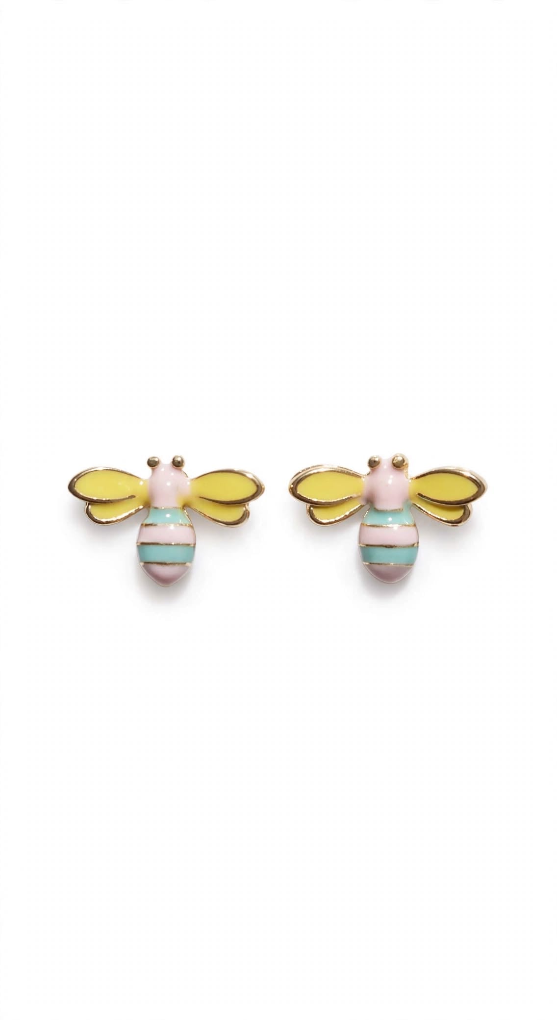 Pastel Honey Bee Stud Earrings - Yellow & Mint