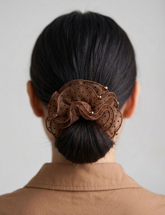 The Polka Dot Ruffle Mesh Scrunchie