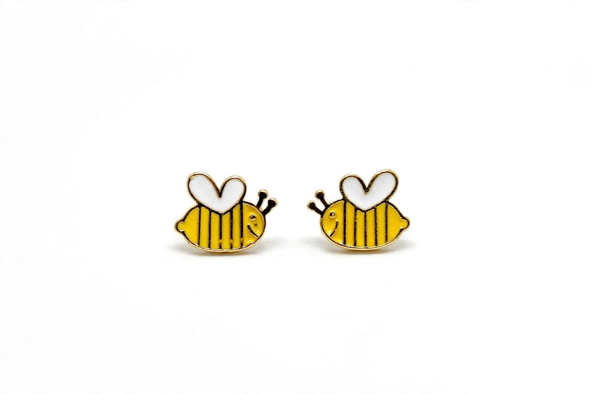 Buzzie the Bee - Yellow & White Enamel Stud Earrings