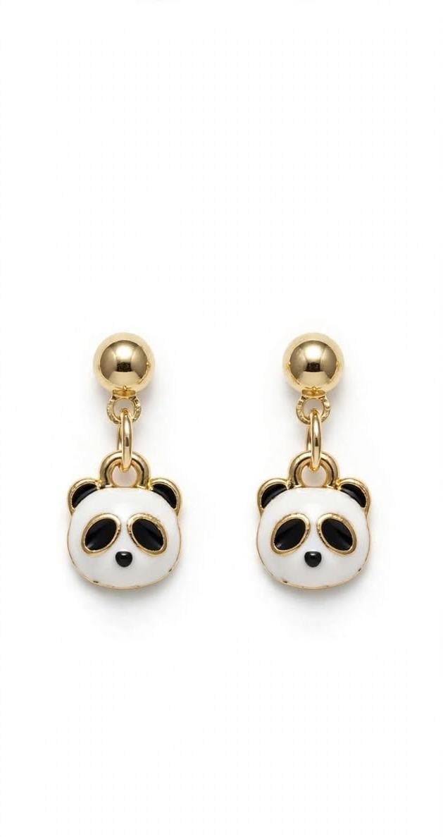 Panda Love Gold Ball Drop Enamel Earrings