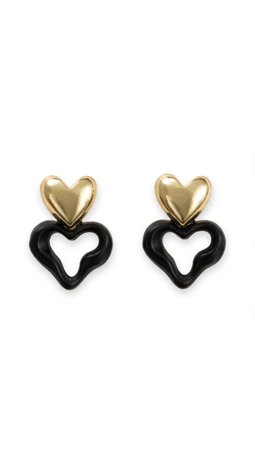 Amour Double Heart Drop Earrings - Gold & Black