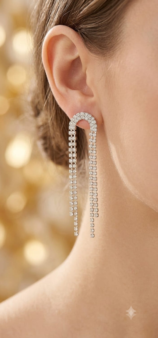 Long Rhinestone Tassel U-Hoop Earrings