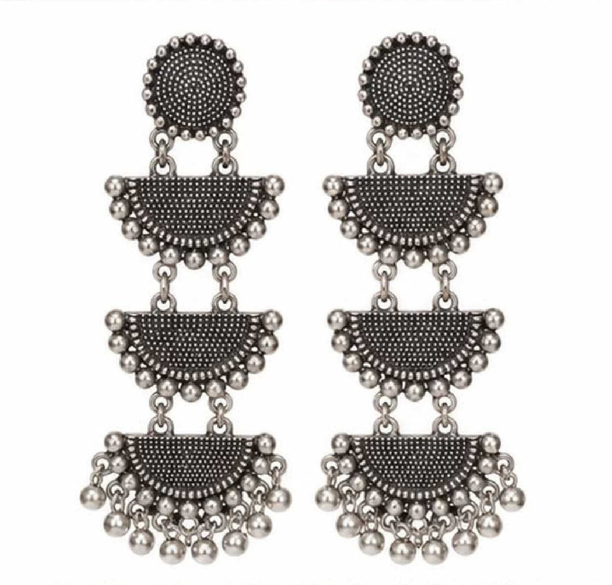 Chandni Triple Layer Oxidized Silver Statement Dangler Earrings
