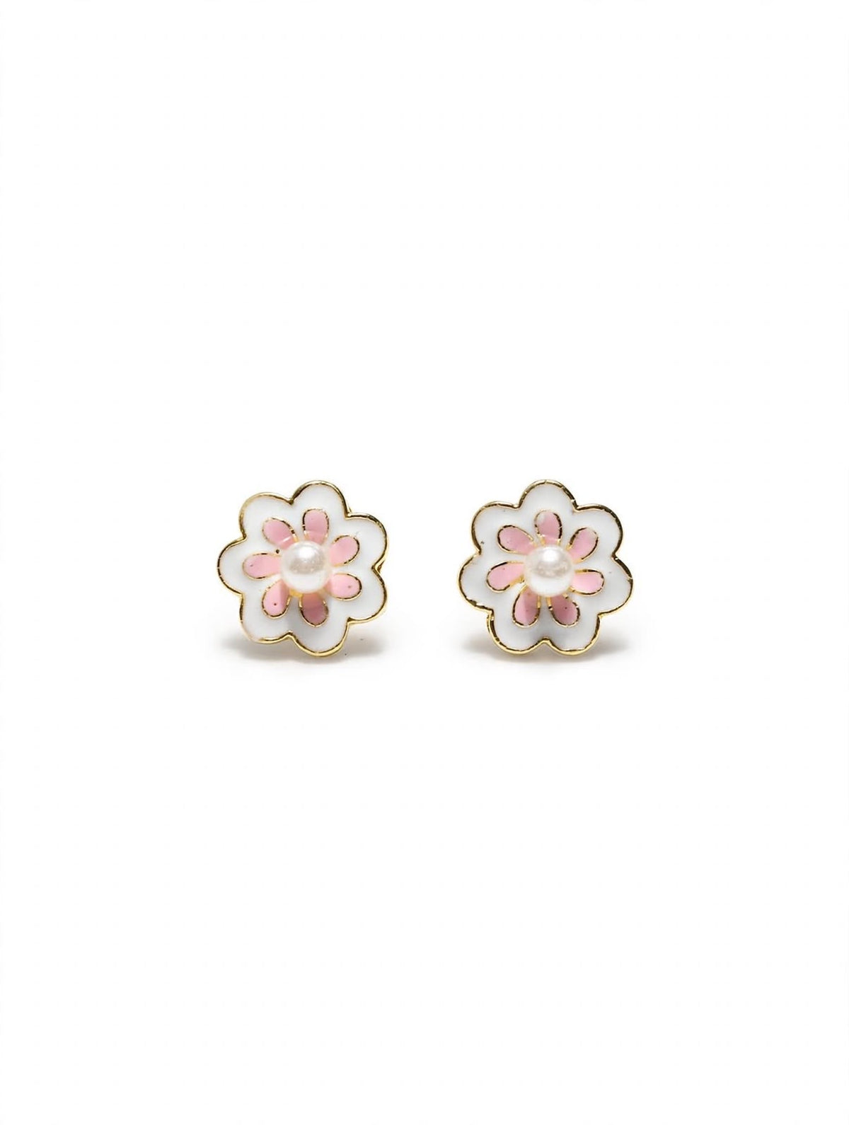 Blossom Pearl Daisy Stud Earrings - Pink & White