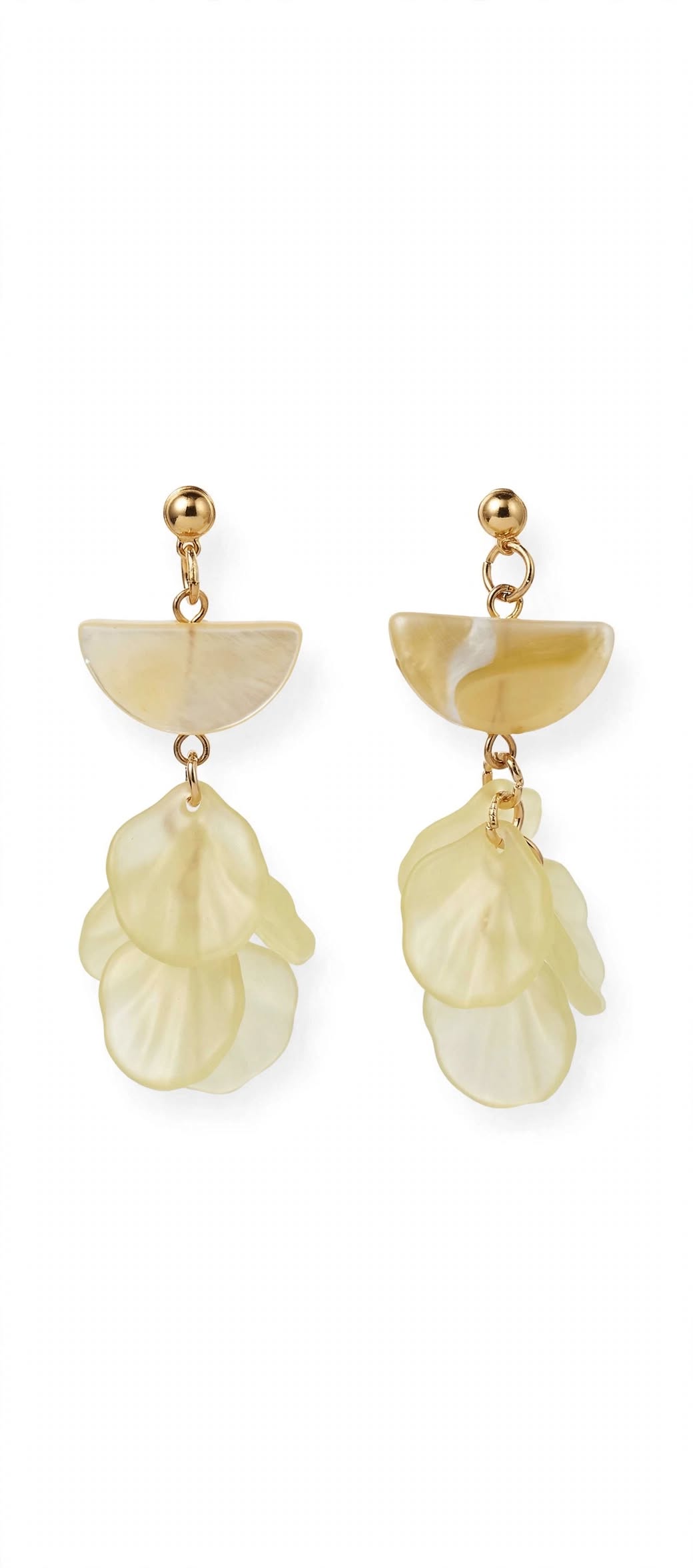 Lemon Petal Shell Layered Drop Earrings