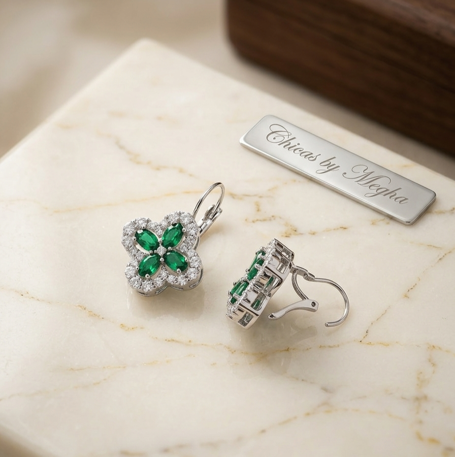 Emerald Clover Drop Earrings
