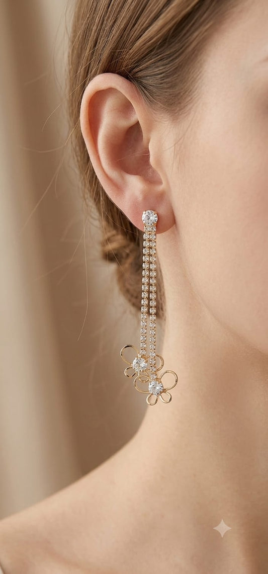 Blossom Double Chain Rhinestone Tassel Earrings