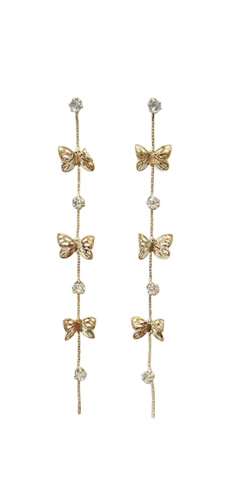 Flutter Triple Butterfly Long Chain Earrings - Gold