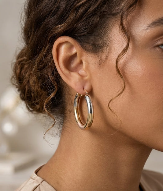 The Tri-Tone Chunky Hoop Earrings