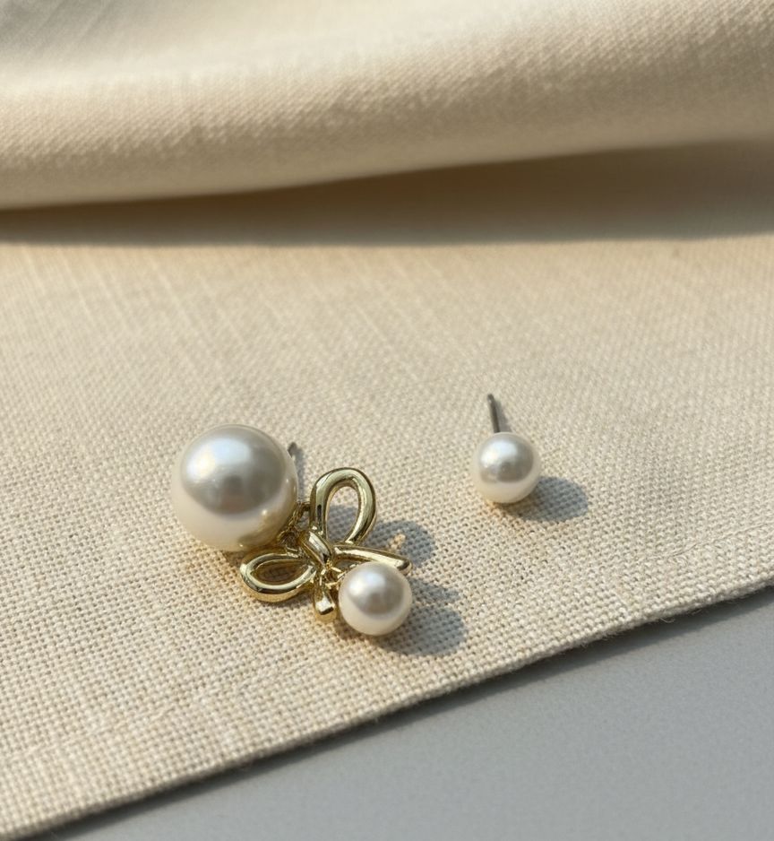 Golden Bow & Pearl Drop Earrings