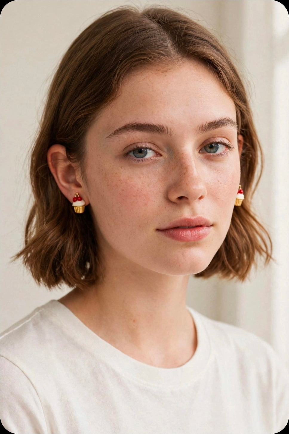 Cherry on Top - Gold Cupcake Stud Earrings