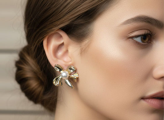 Golden Blossom Pearl Studs