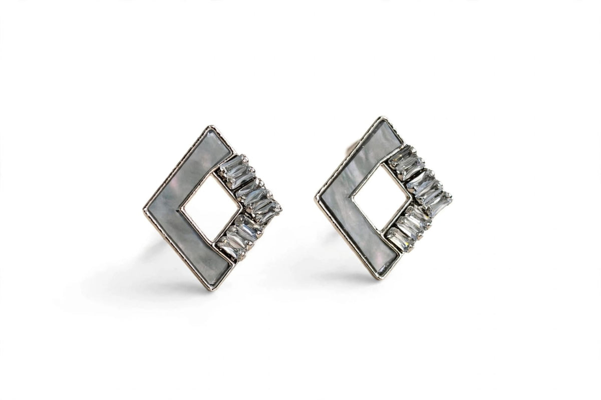 Grey Diamond Mother of Pearl Stud Earrings