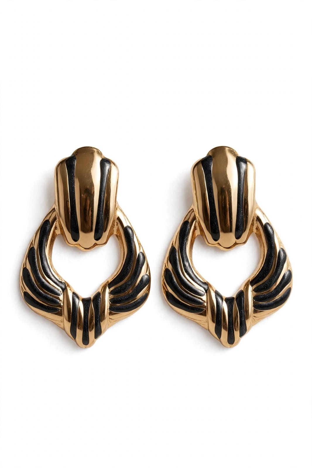 Noir Vintage Enamel Statement Earrings Gold & Black