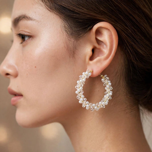 Celeste Pearl Cluster Hoop Earrings