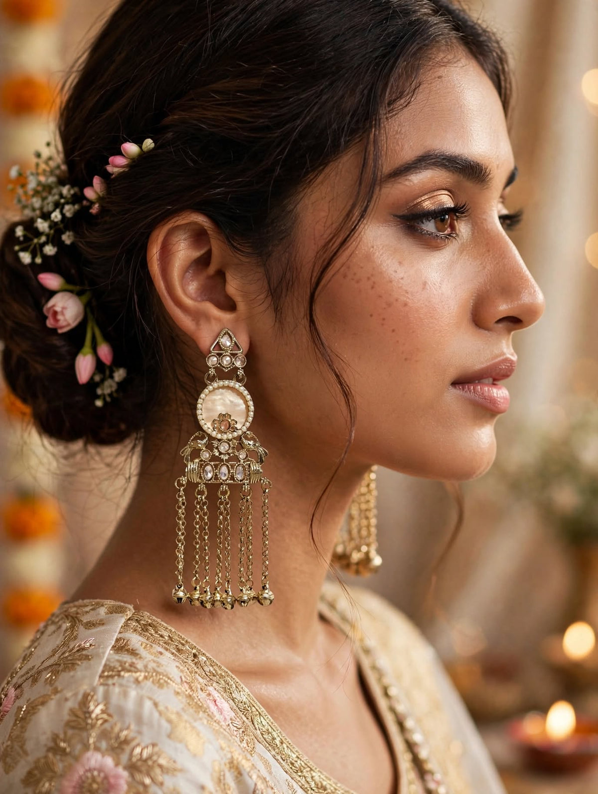 Gold Tassel Earrings with Ghungroo