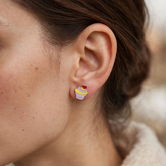Cupcake Enamel Dessert Stud Earrings