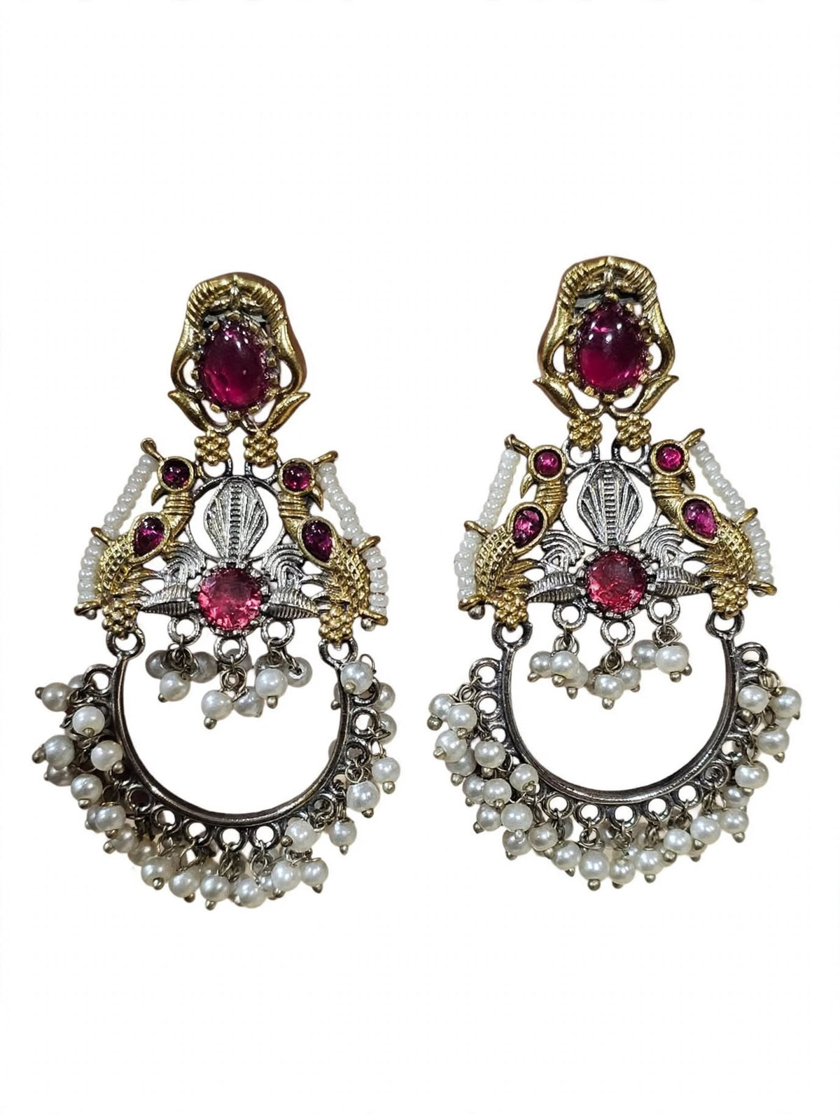 Chandbali Earrings Mayuri Dual-Tone Peacock