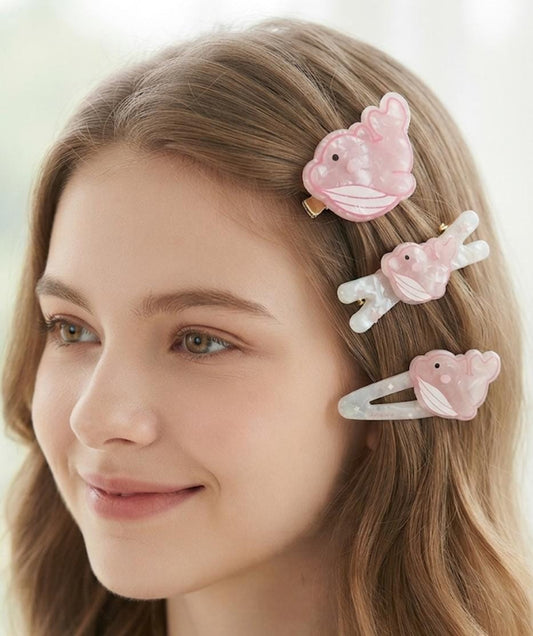 🌸 Pastel Pink Dolphin Hair Clip Set (3-Piece)