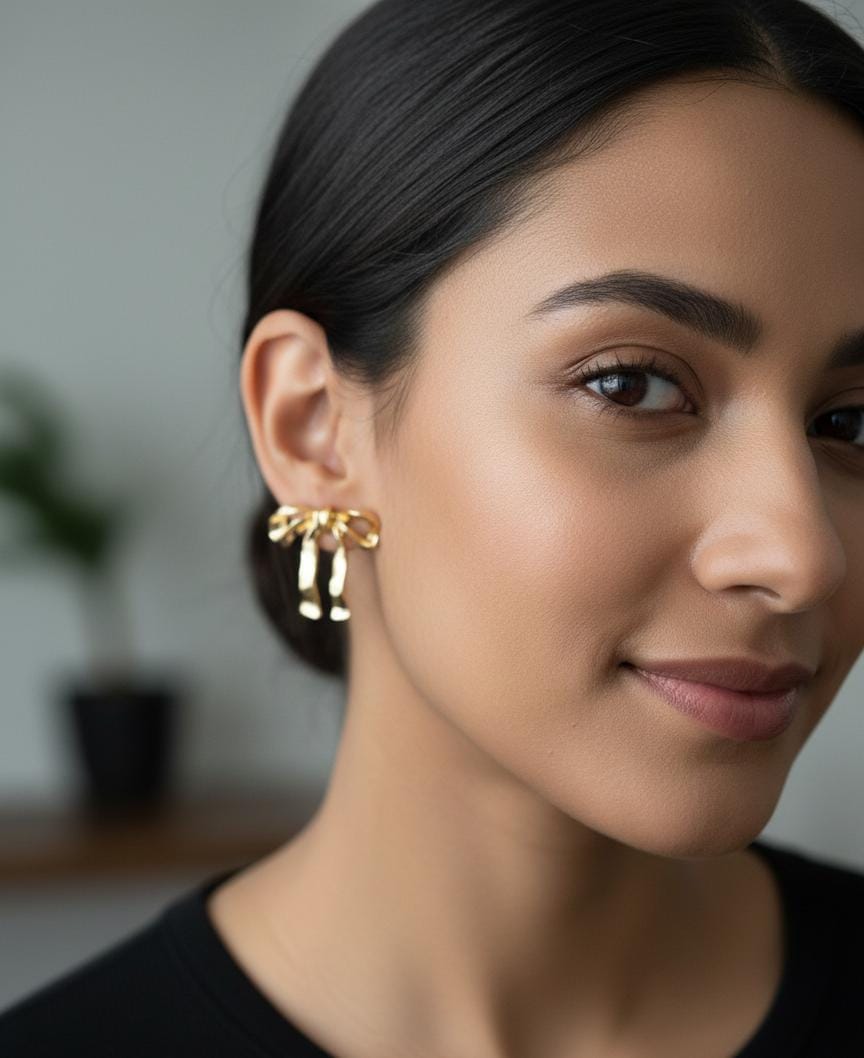 Gilded Ribbon Bow Studs