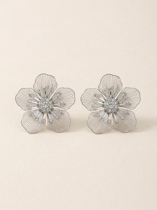 Silver Petals Crystal Bloom Studs