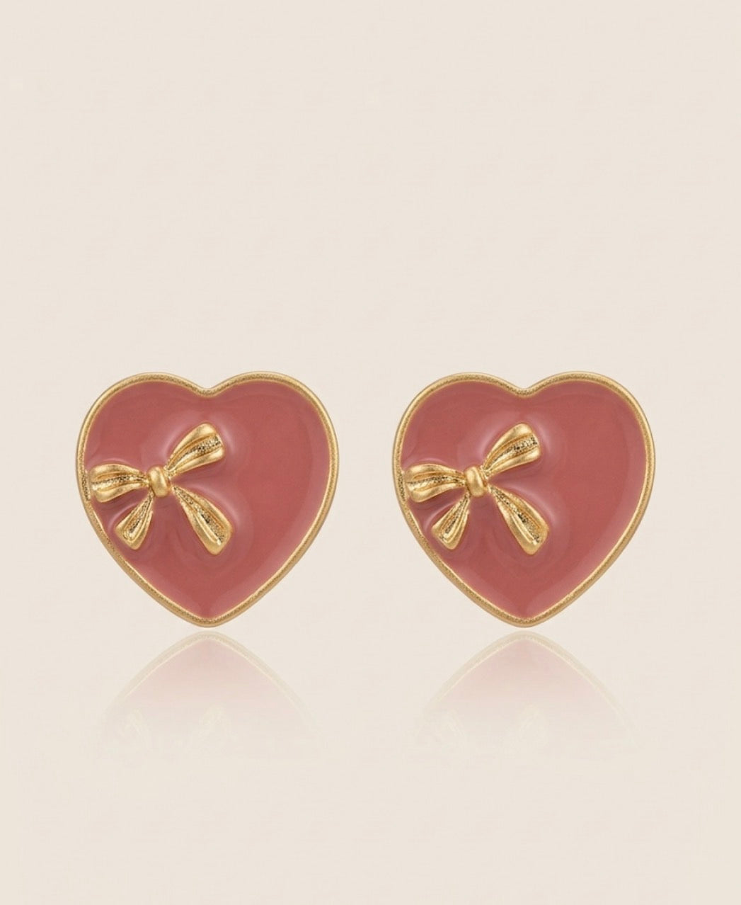 Golden Ribbon Heart Studs