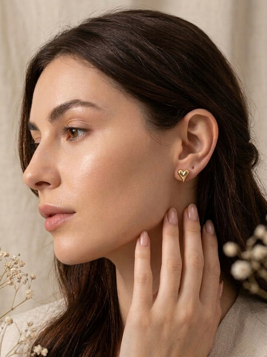 Puffy Golden Heart Studs