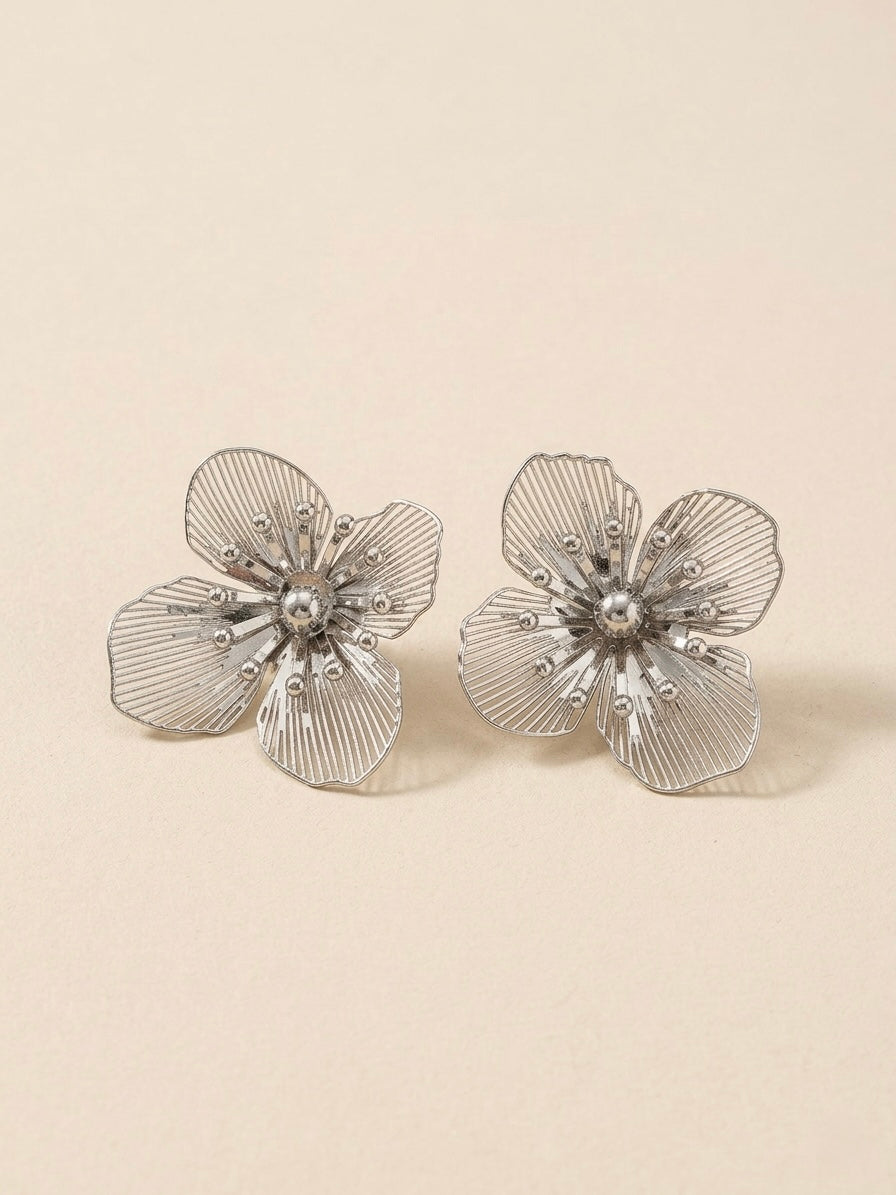 Silver Petals Crystal Bloom Studs