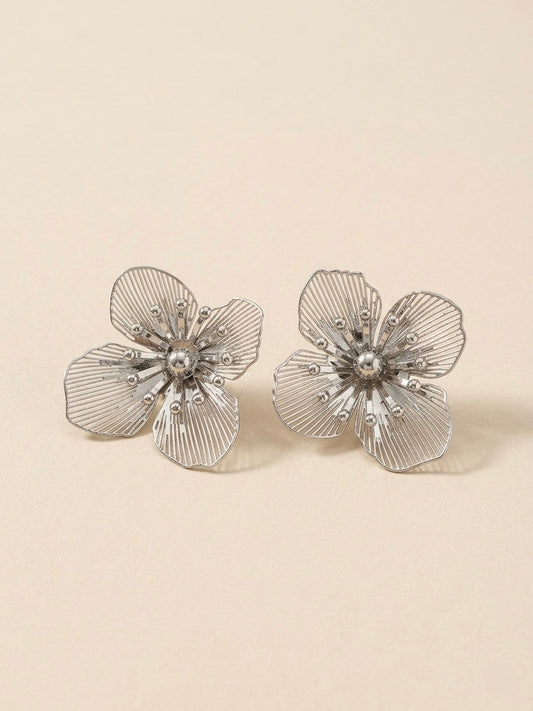 Silver Petals Crystal Bloom Studs