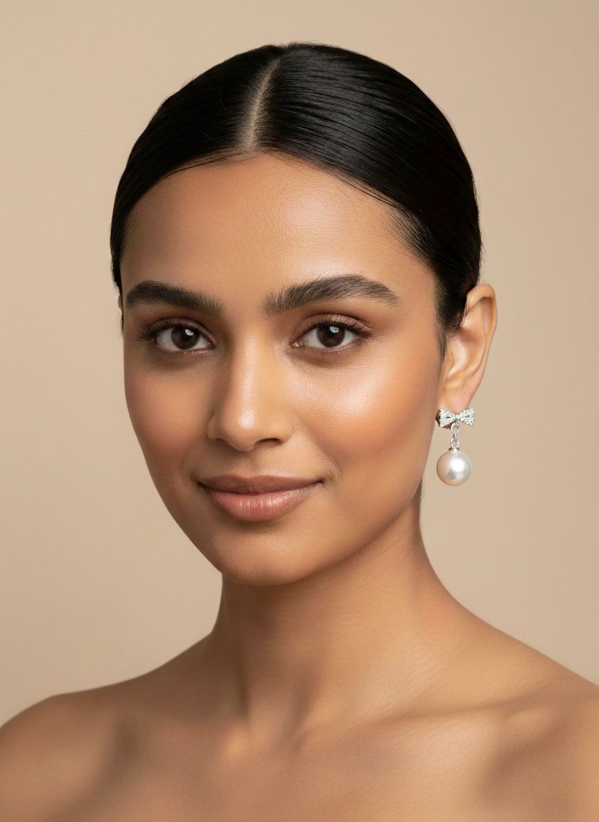 Shimmering Bow Pearl Drop Earrings